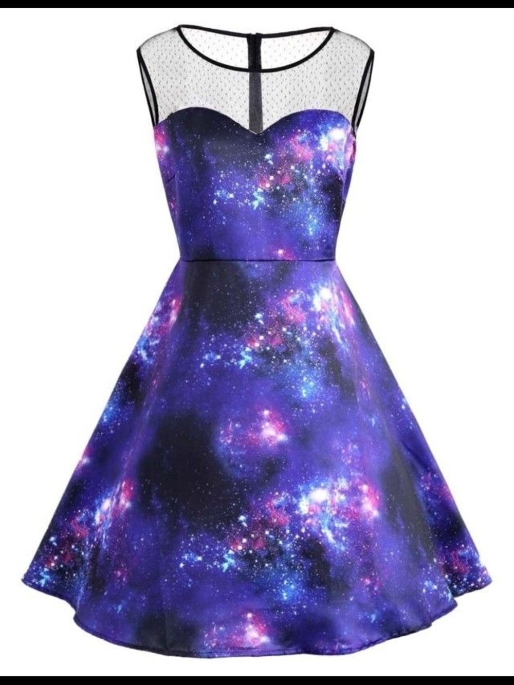 Galaxy Print Mesh Top Fit & Flare Dress